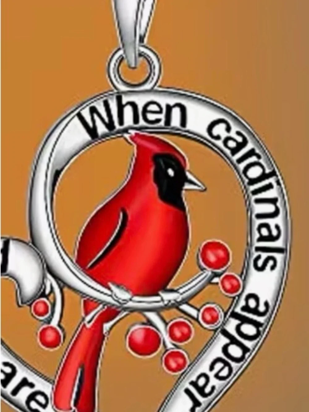 Red Cardinal Enamel Pendant Necklace - Bird Accent Jewelry